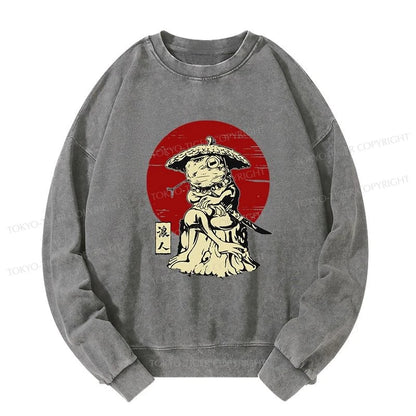 Tokyo-Tiger Rounin Japanese Frog Samurai Washed Sweatshirt