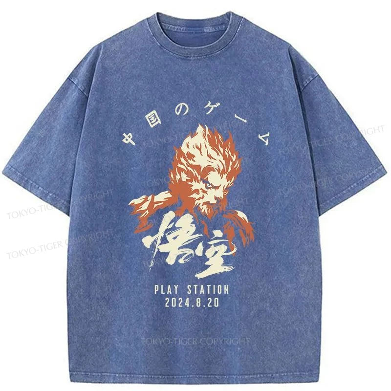 Tokyo-Tiger Wukong Game Washed T-Shirt