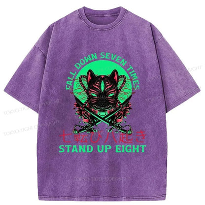 Tokyo-Tiger Fall Down Seven Times Stand Up Eight Washed T-Shirt