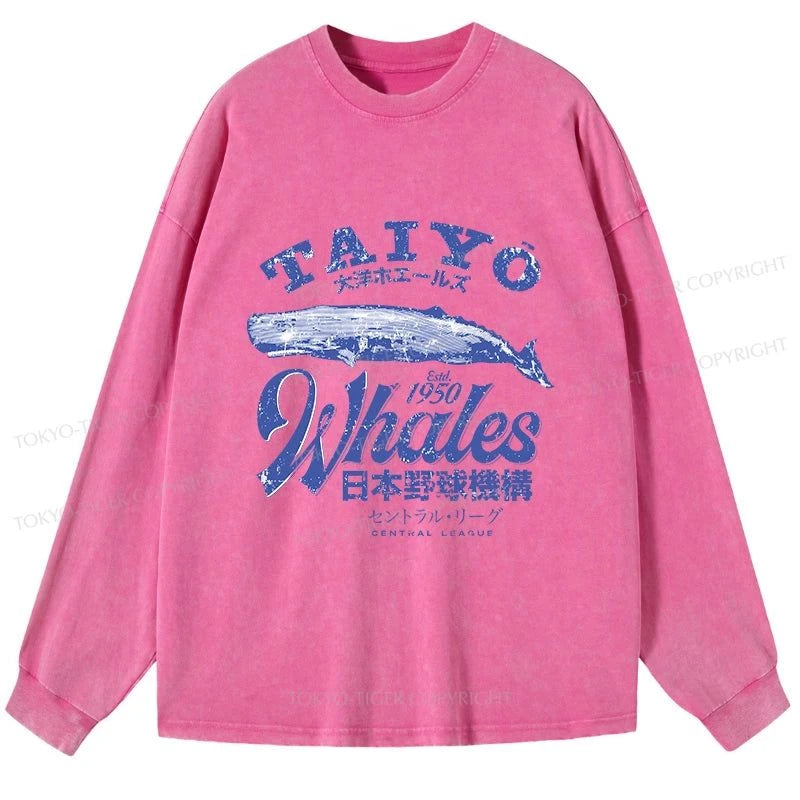 Tokyo-Tiger Japan Taiyo Whales Washed Long Sleeve T-Shirt