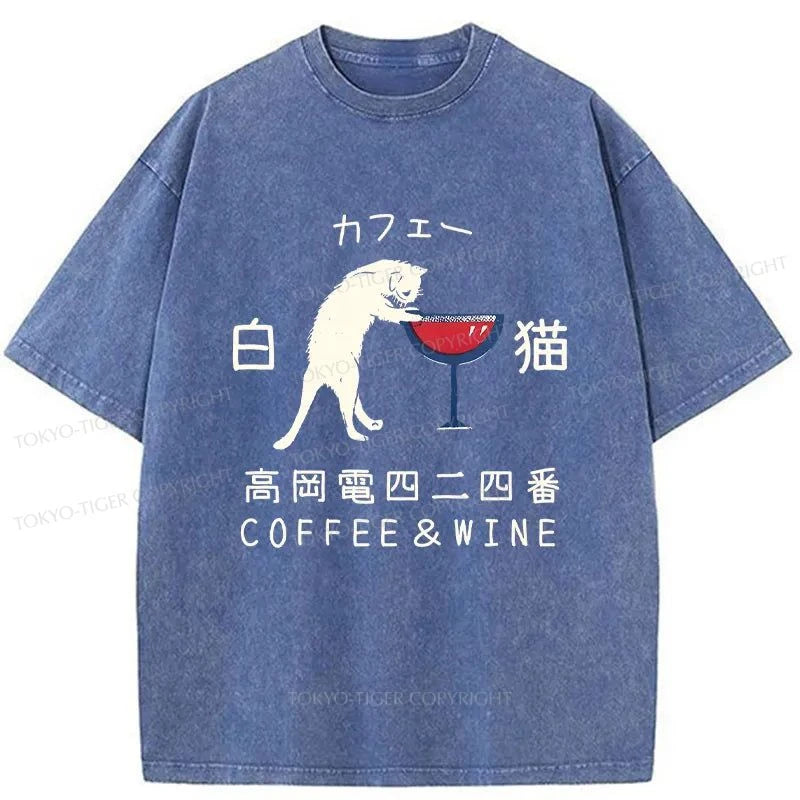 Tokyo-Tiger White Cat Japanese Washed T-Shirt