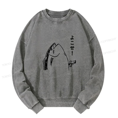 Tokyo-Tiger Fish Hold Up Gun Washed Sweatshirt