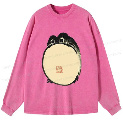 Tokyo-Tiger Grumpy Frog Japanese Washed Long Sleeve T-Shirt