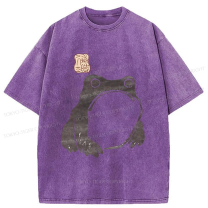 Tokyo-Tiger Matsumoto Hoji Woodblock Print Frog Washed T-Shirt