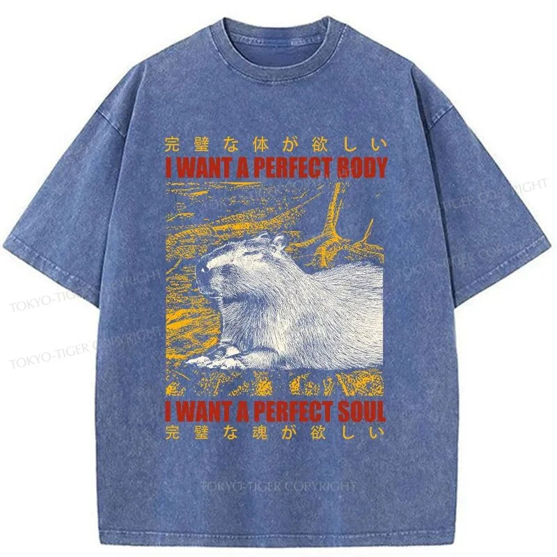 Tokyo-Tiger Capybara Who Wants The Perfect Body Washed T-Shirt