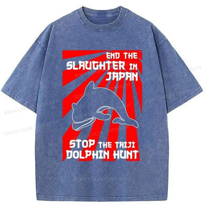 Tokyo-Tiger Protest The Taiji Dolphin Hunt Washed T-Shirt