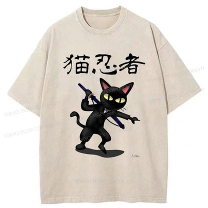 Tokyo-Tiger Ninja Cat Washed T-Shirt