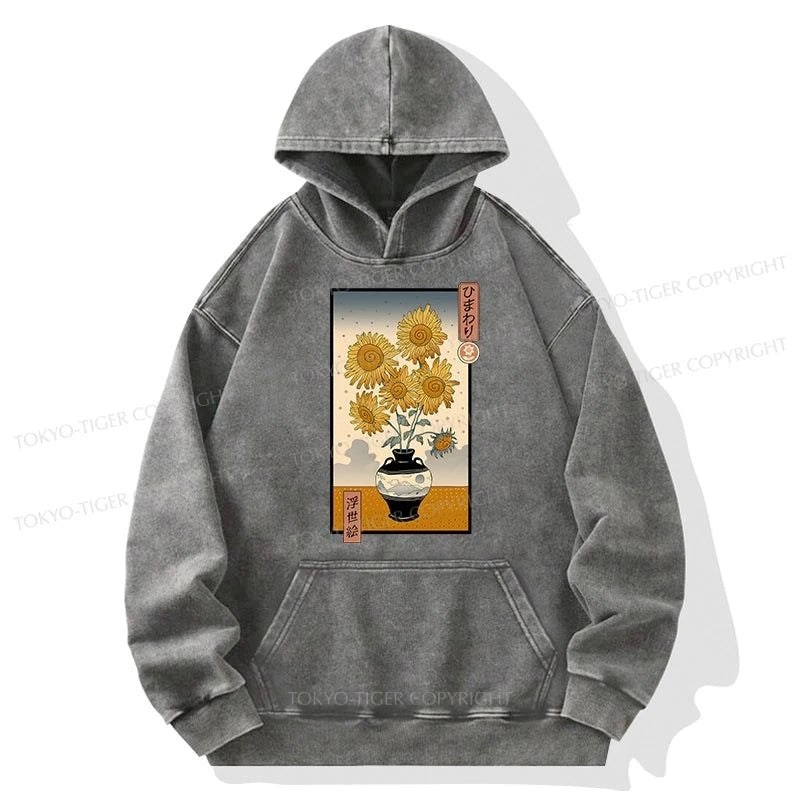 Tokyo-Tiger Sunflowers Ukiyo-e Washed Hoodie