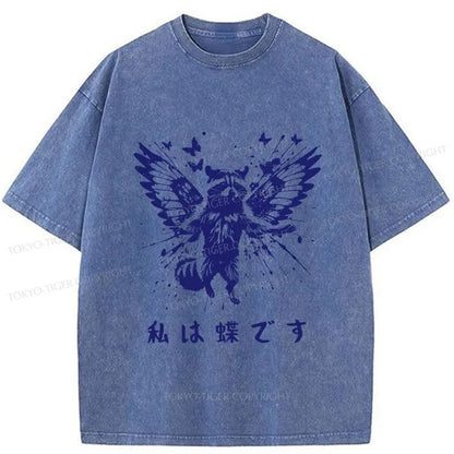 Tokyo-Tiger Raccoon Imagined He Was A Butterfly Washed T-Shirt