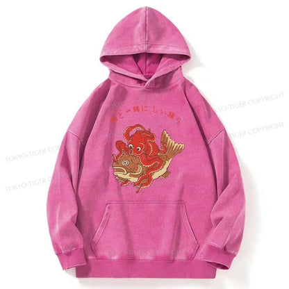 Tokyo-Tiger Octopus And Koi Dance Together Washed Hoodie