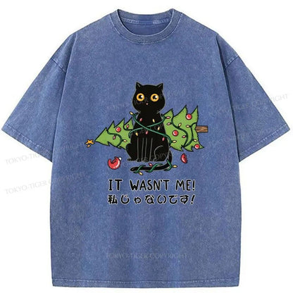 Tokyo-Tiger Cat Destroys Christmas Tree Washed T-Shirt