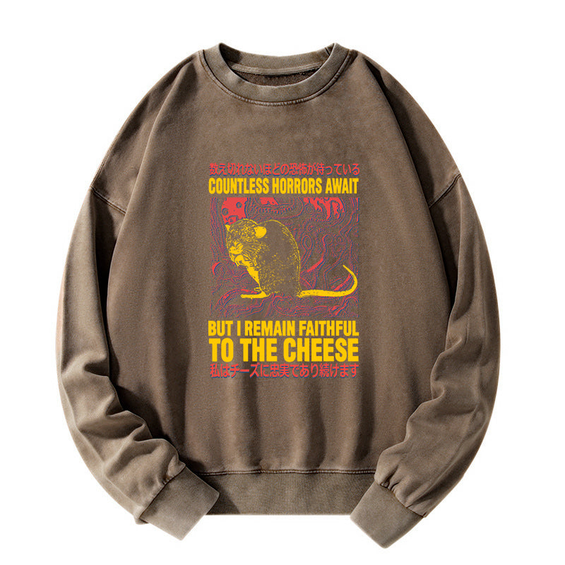 Tokyo-Tiger Faithful to the Cheese Japanese Horror Rat Washed Sweatshirt