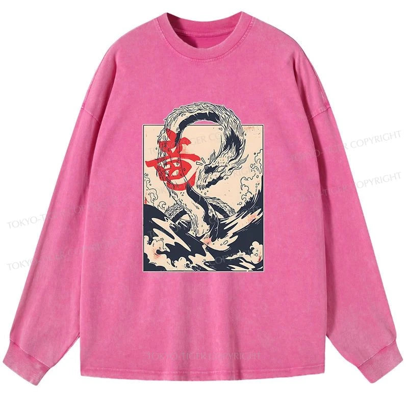 Tokyo-Tiger Sea Dragon Japanese Washed Long Sleeve T-Shirt