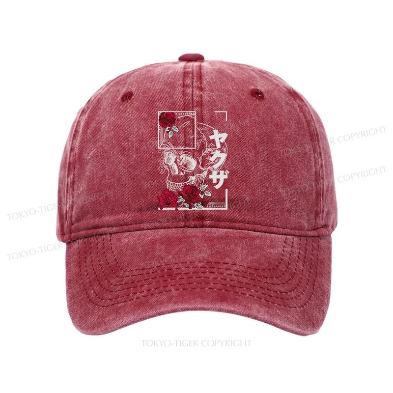 Tokyo-Tiger Skull Roses Japanese Aesthetic Washed Cap