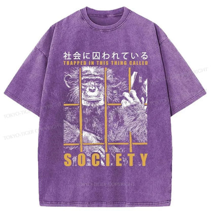 Tokyo-Tiger Trapped In Society Washed T-Shirt