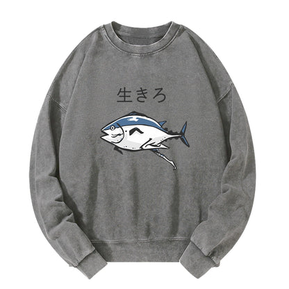 Tokyo-Tiger Running Fish Washed Sweatshirt