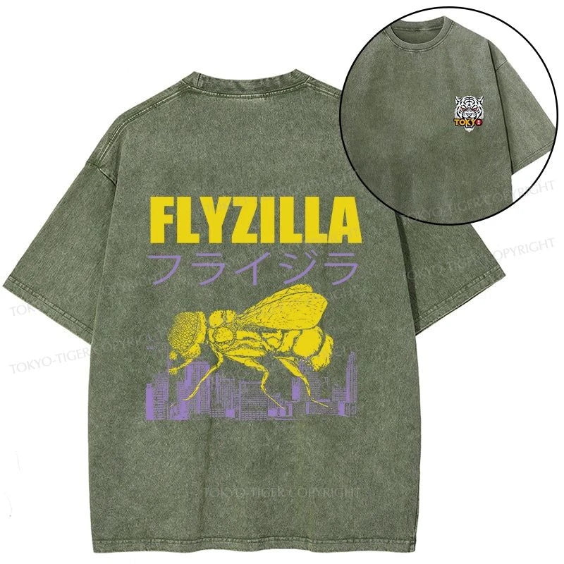 Tokyo-Tiger Giant Fly Japanese Front Back Washed T-Shirt