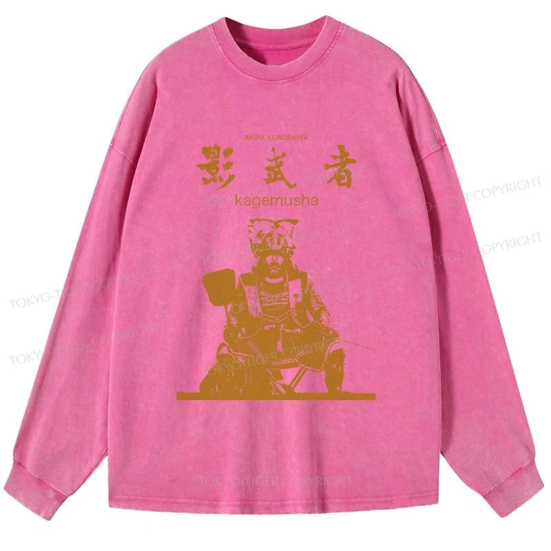 Tokyo-Tiger Japanese Shadow Samurai Washed Long Sleeve T-Shirt