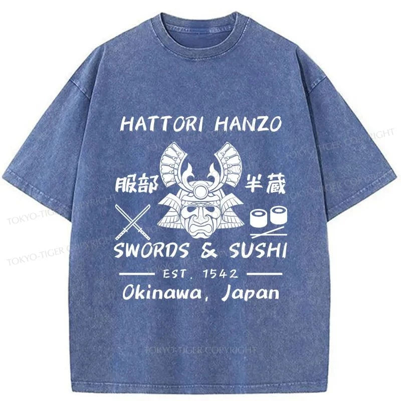 Tokyo-Tiger Hattori Hanzo Swords & Sushi Japan Washed T-Shirt