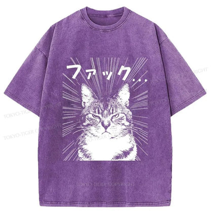 Tokyo-Tiger Angry Cat Washed T-Shirt