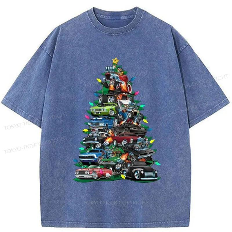 Tokyo-Tiger Christmas Tree Car Washed T-Shirt