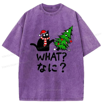 Tokyo-Tiger Naughty Cat Christmas Washed T-Shirt