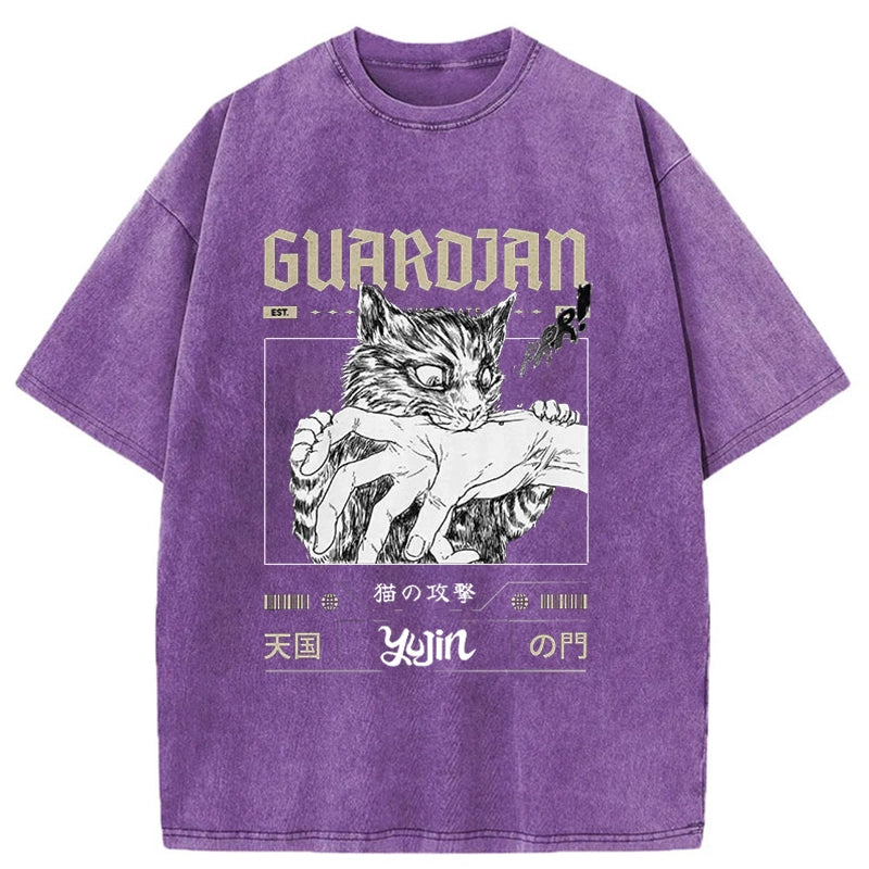 Tokyo-Tiger Guardian Cat Manga Washed T-Shirt
