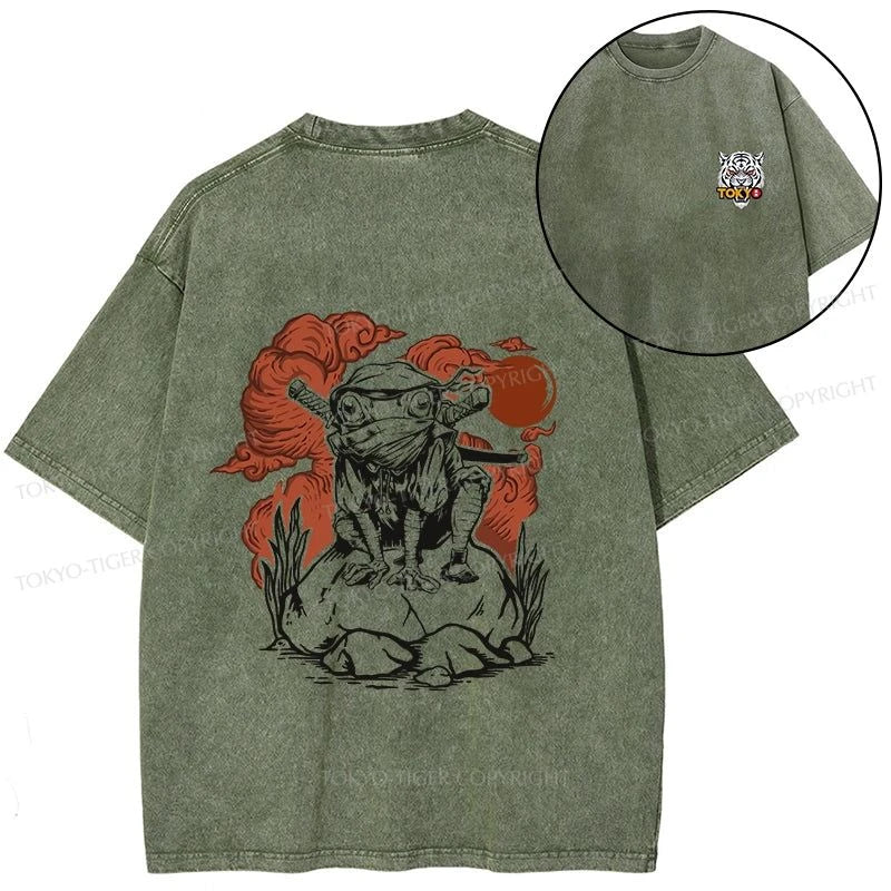 Tokyo-Tiger Ninja Frog Japanese Front Back Washed T-Shirt