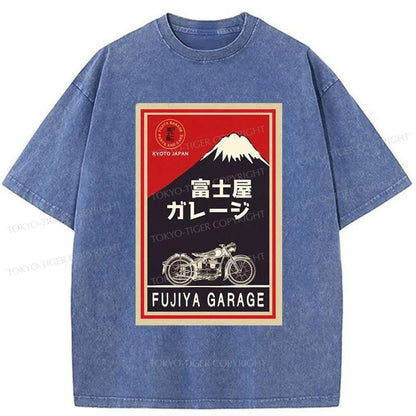 Tokyo-Tiger Motorcycles And Mount Fuji Washed T-Shirt