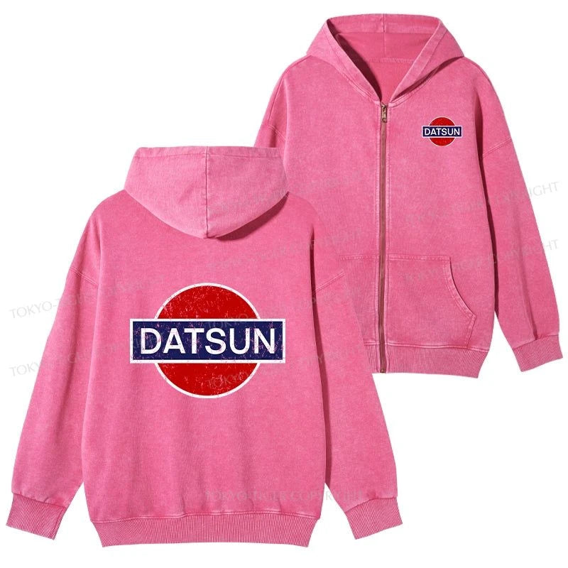 Tokyo-Tiger Datsun Vintage Car Washed Zip Hoodie