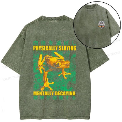 Tokyo-Tiger Physically Slaying Mentally Decaying Front Back Washed T-Shirt