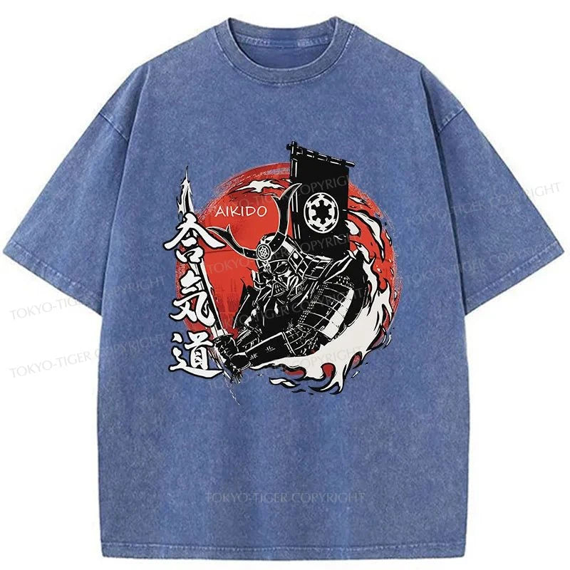 Tokyo-Tiger Samurai And Aikido Washed T-Shirt