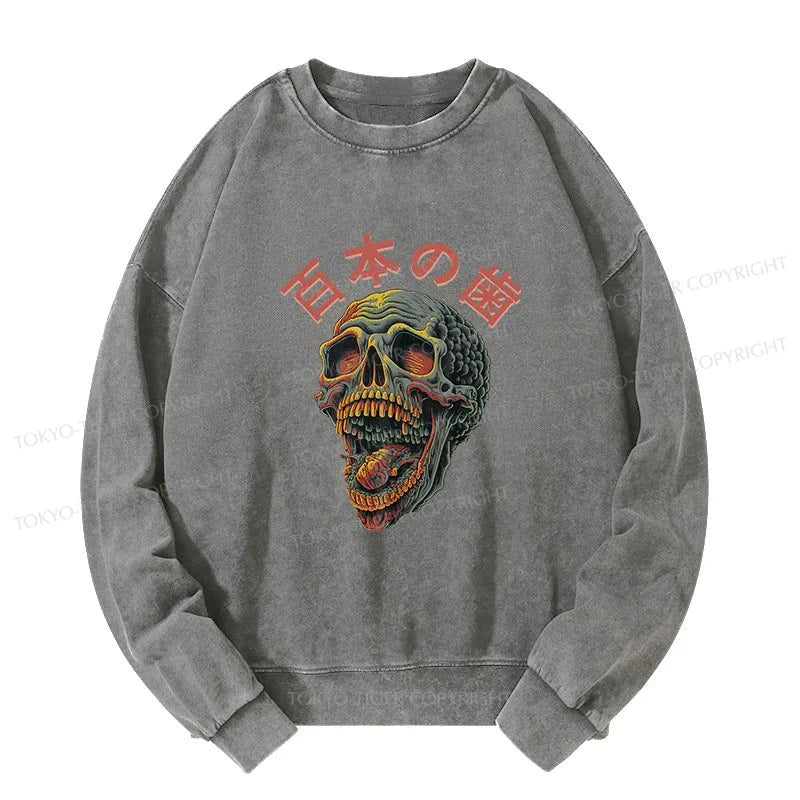 Tokyo-Tiger Terrifying And Disgusting Skull Washed Sweatshirt