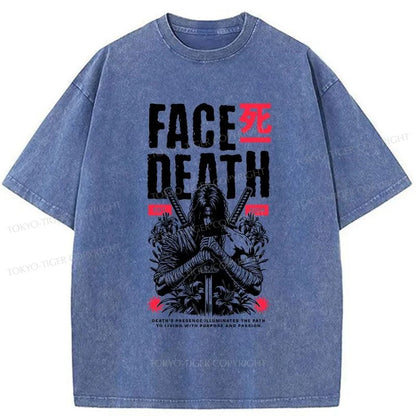 Tokyo-Tiger Samurai Face Death Japanese Washed T-Shirt