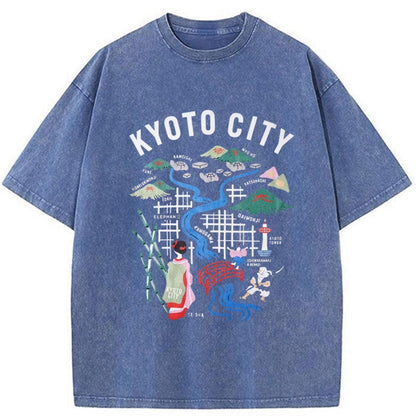 Tokyo-Tiger Kyoto City Japan Travel Washed T-Shirt
