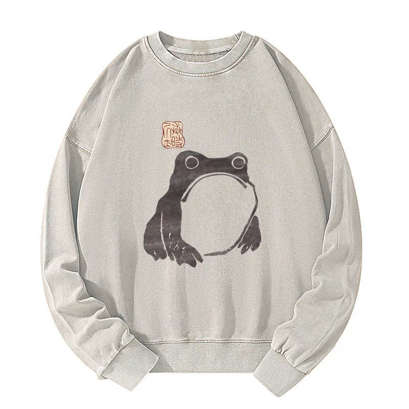 Tokyo-Tiger Matsumoto Hoji woodblock print frog Washed Sweatshirt