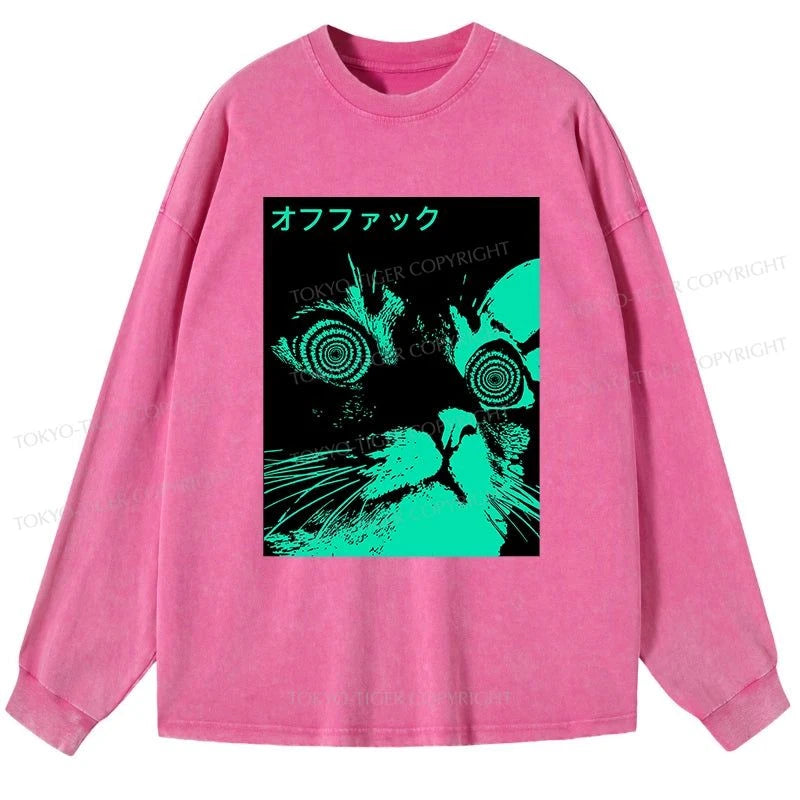 Tokyo-Tiger Cool Cat Japanese Washed Long Sleeve T-Shirt