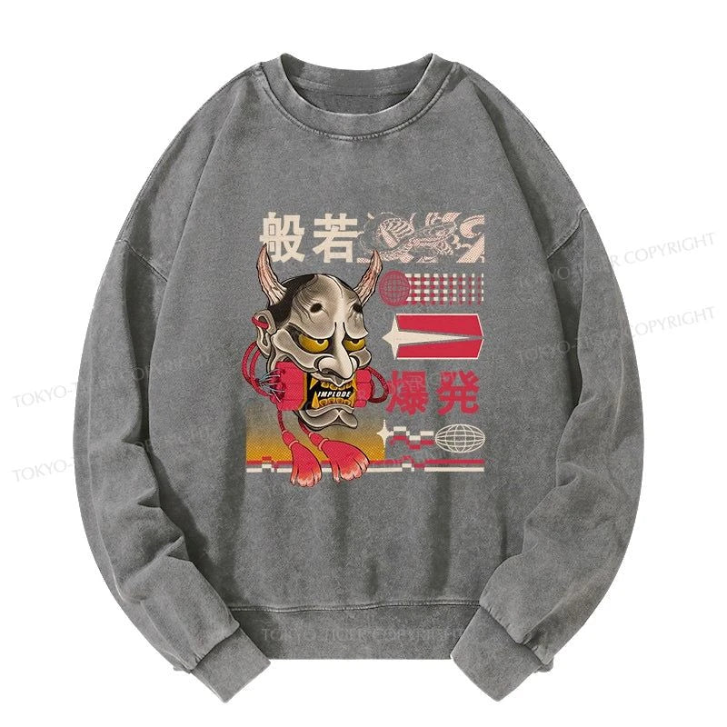 Tokyo-Tiger Hannya Mask Japanese Washed Sweatshirt