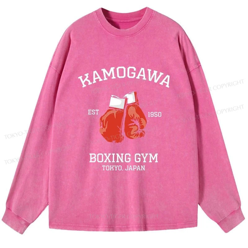 Tokyo-Tiger Retro Boxing Gloves Manga Anime Washed Long Sleeve T-Shirt