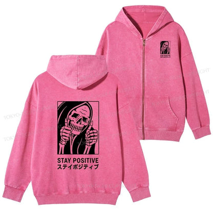 Tokyo-Tiger Stay Positive Skeleton Washed Zip Hoodie