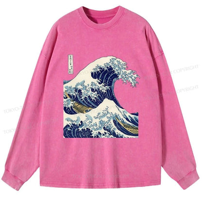 Tokyo-Tiger The Great Wave KanaGawa Washed Long Sleeve T-Shirt