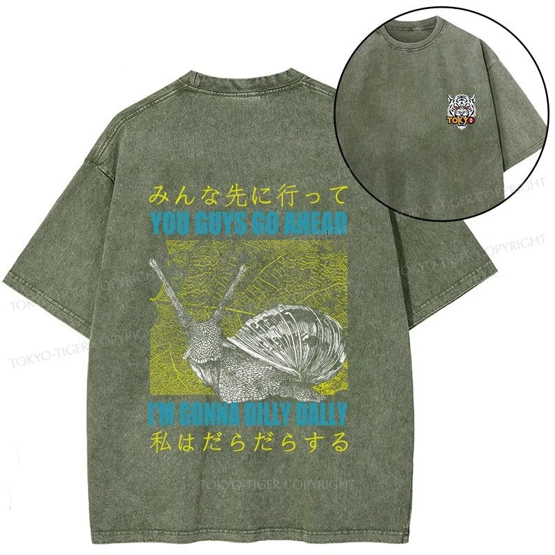 Tokyo-Tiger Slow Snail Japanese Front Back Washed T-Shirt