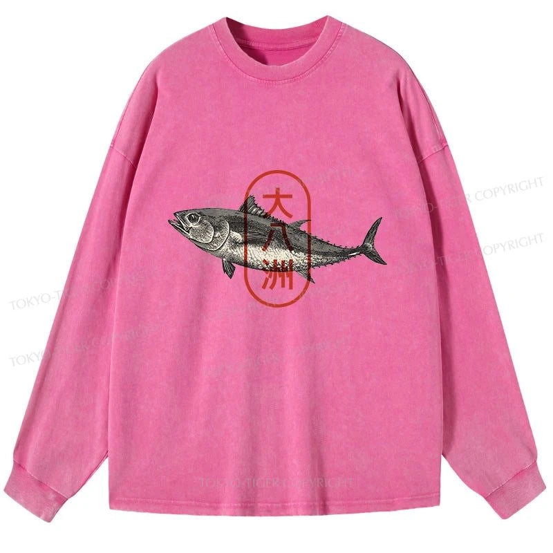 Tokyo-Tiger Oyashima Sushi Logo Washed Long Sleeve T-Shirt