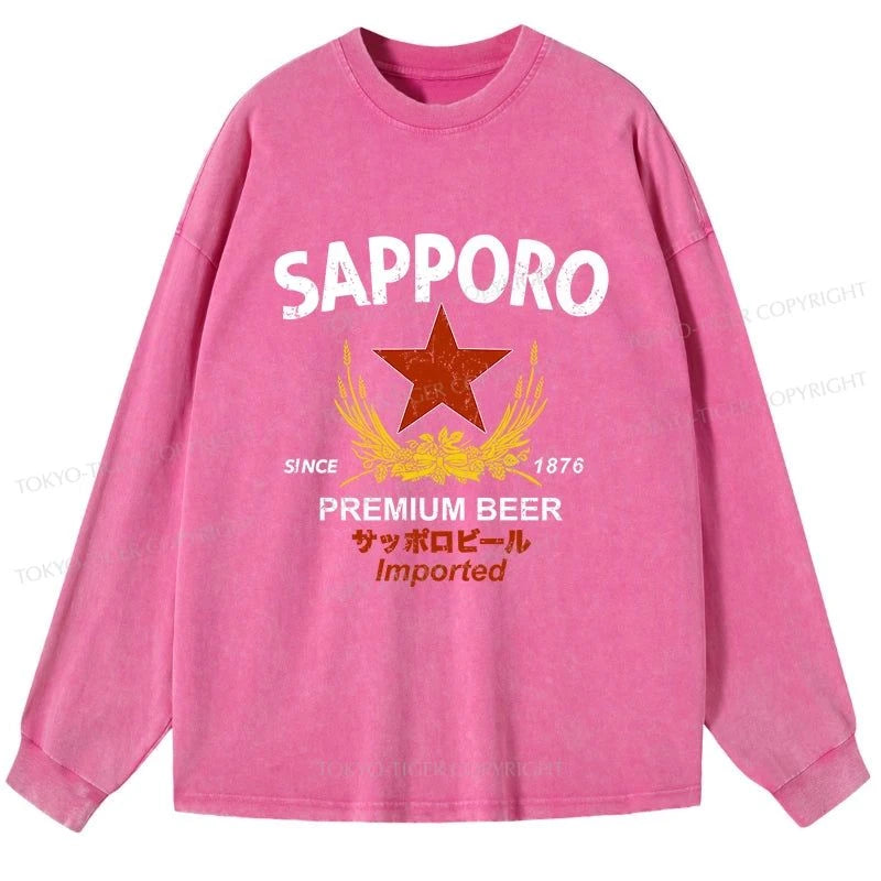 Tokyo-Tiger Sapporo Beer Essential Washed Long Sleeve T-Shirt