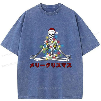 Tokyo-Tiger Christmas Skull Sitting Like Buddha Washed T-Shirt