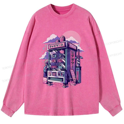 Tokyo-Tiger Japanese Vending Machines Washed Long Sleeve T-Shirt