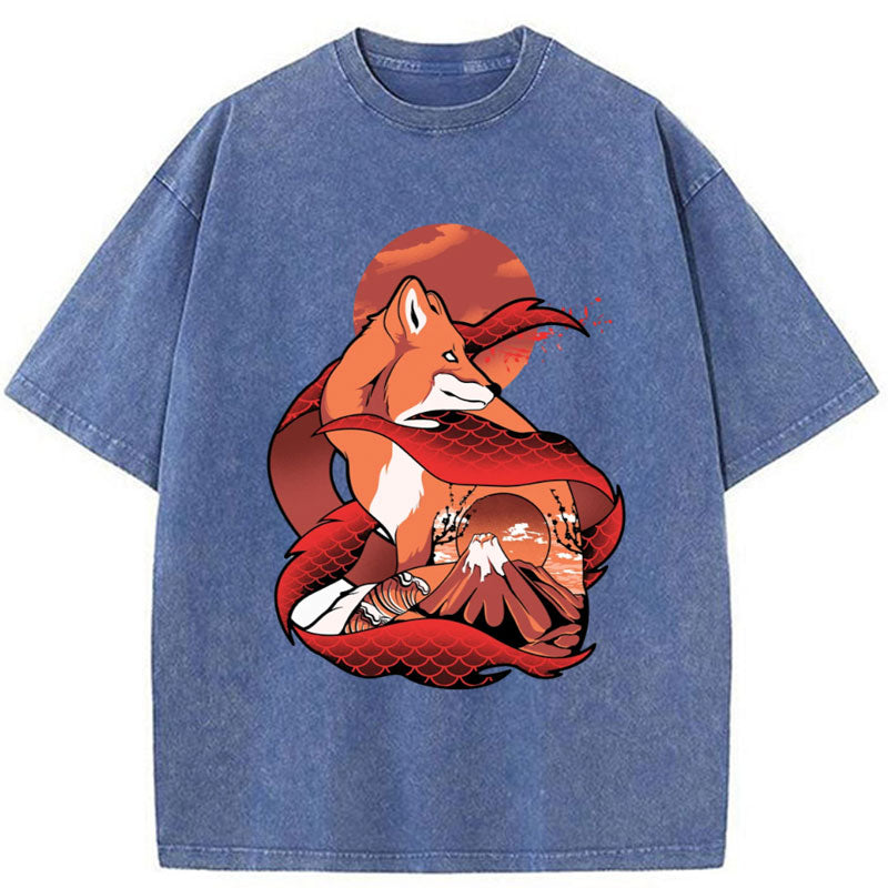 Tokyo-Tiger Japanese Fox Art Fuji Washed T-Shirt