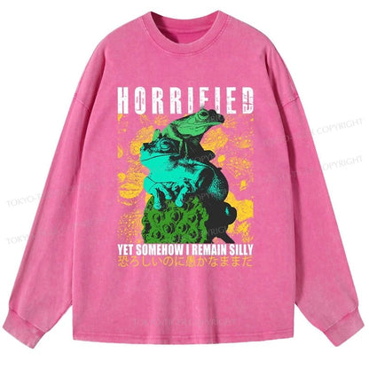 Tokyo-Tiger Horrified Two Frogs Funny Washed Long Sleeve T-Shirt