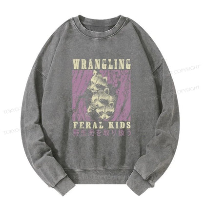 Tokyo-Tiger Wrangling Feral Raccoon Kids Washed Sweatshirt