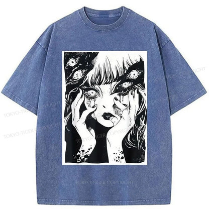 Tokyo-Tiger Horror Manga Girl Washed T-Shirt